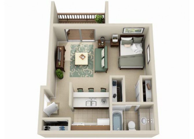 Studio floorplan at Claremont Villas Apartments in Tucson, AZ